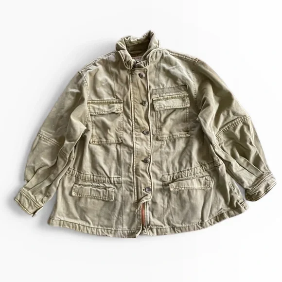 Free People Utility Jacket Olive Green size XS 100% Cotton Military Style Cargo - Picture 6 of 14